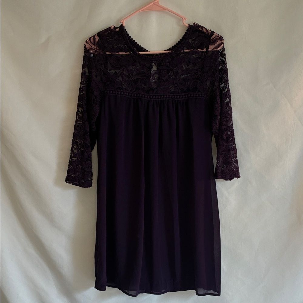 AS U WISH plum color lace & chiffon flowy party mini dress special event size S
